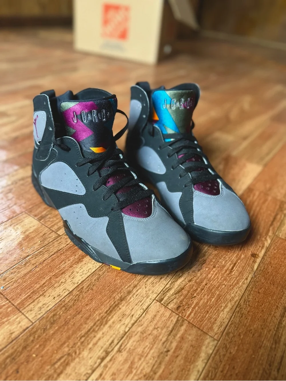 Air jordan 7 Retro Basketball Shoes - Grey & Black with Burgundy Accents